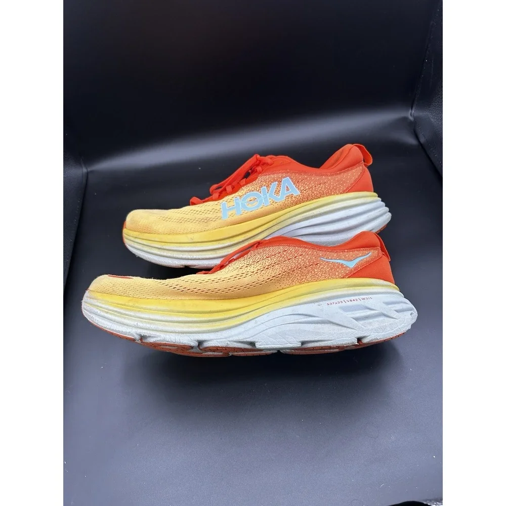 Hoka Bondi 8 Mens Running Shoes Size 11.5D Orange Yellow Gradient